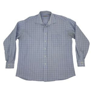 Vintage Burberry Dress Shirt Mens 17 Blue Checkered 100% Cotton Made USA *READ